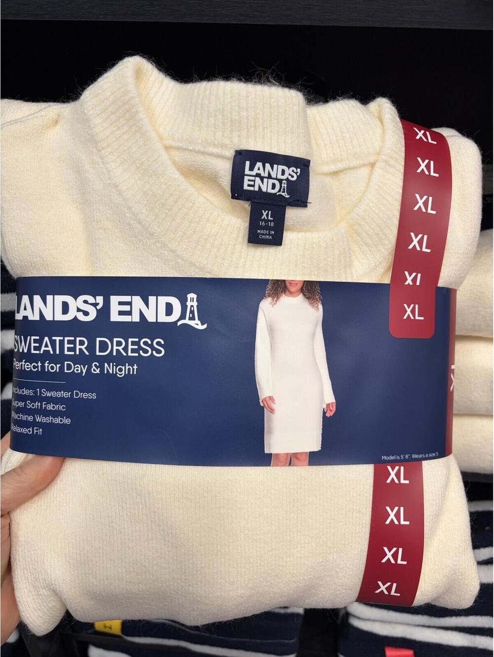 Lands End Cream Sweater Dress Size Extra Large